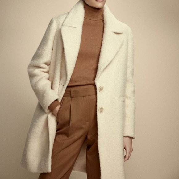 Massimo Dutti Cream Wool Coat - Picture 1 of 5